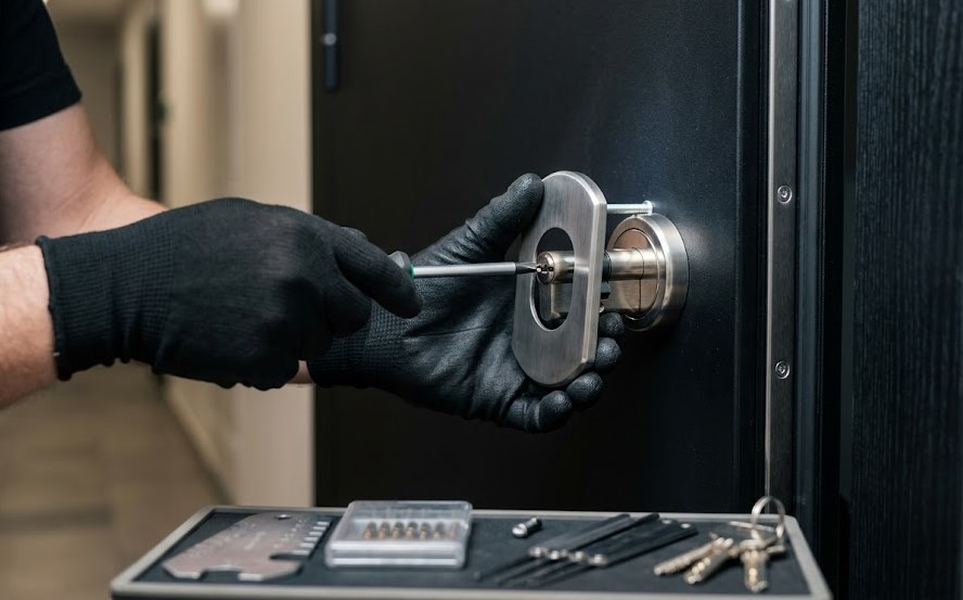 Especialista Cerrajero Padul instalando cerradura anti-bumping en un chalet residencial de Granada